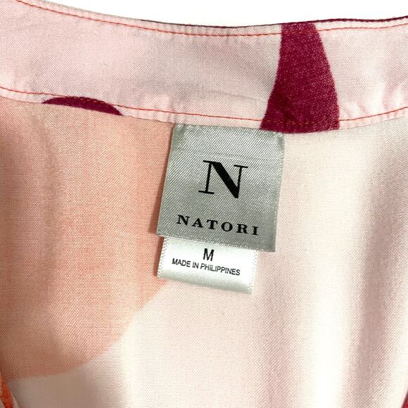 Natori Womens Floral Kimono Dress M Pink Wide Sleeve Pockets Artsy Resort - Picture 6 of 15